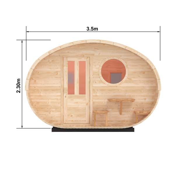 Fasssauna / Gartensauna / Banja / Oval 3,5 m ohne Vorraum mit Balkon
